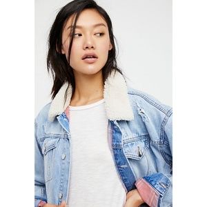 free people plaid lined sherpa trucker jacket